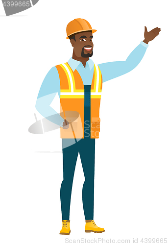 Image of African-american builder showing a direction.