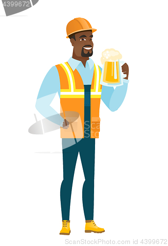 Image of Young african-american builder drinking beer.