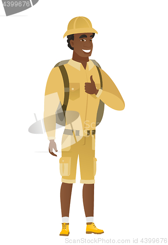 Image of Traveler giving thumb up vector illustration.