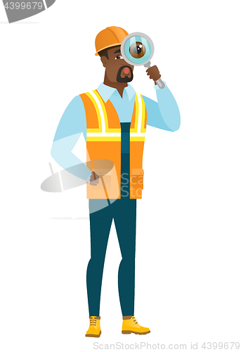 Image of African-american builder with magnifying glass.