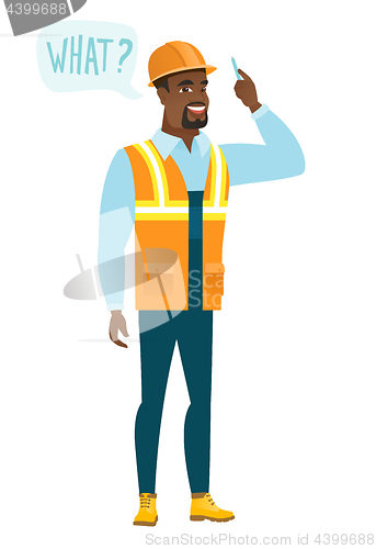 Image of Builder with question what in speech bubble.