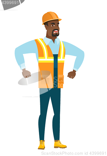 Image of Young african-american angry builder screaming.