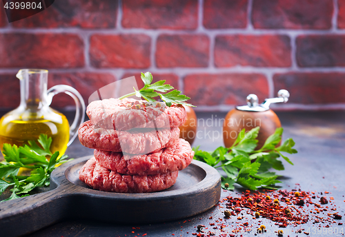 Image of raw cutlets for burger