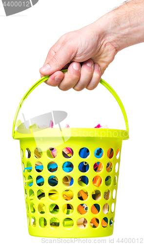 Image of Hand hold bucket with clothespin