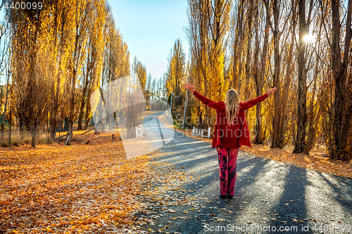 Image of Woman enjoying countryside in Autumn