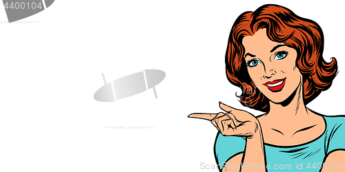 Image of Woman pointing fingers left