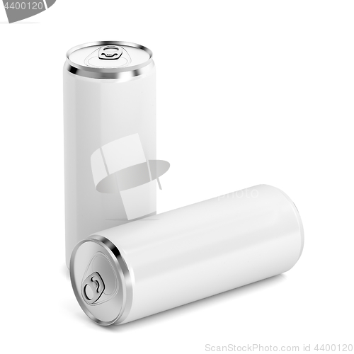 Image of Two white beverage cans