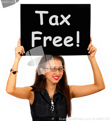 Image of Tax Free Sign Board Shows No Duty Shopping