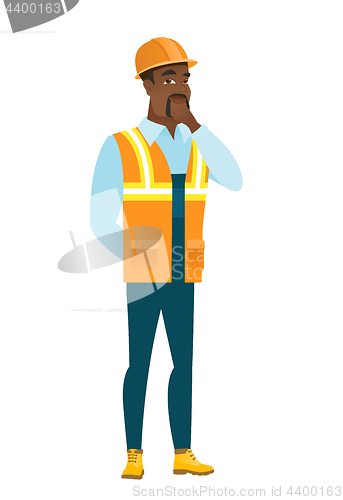 Image of African-american builder thinking.