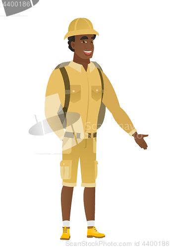 Image of African-american traveler with hand in his pocket.