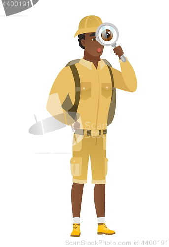 Image of African-american traveler with magnifying glass.