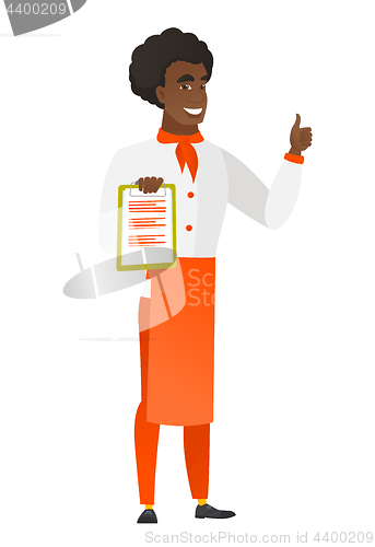 Image of Chef cook with clipboard giving thumb up.
