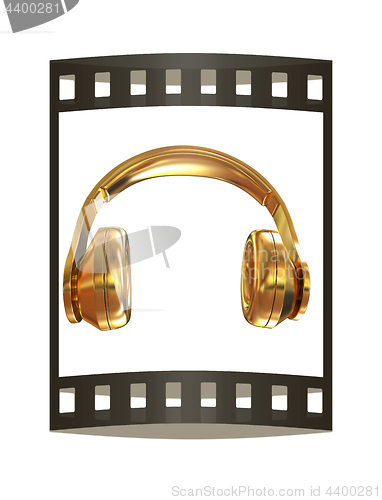 Image of Gold headphones icon on a white background. 3D illustration. The