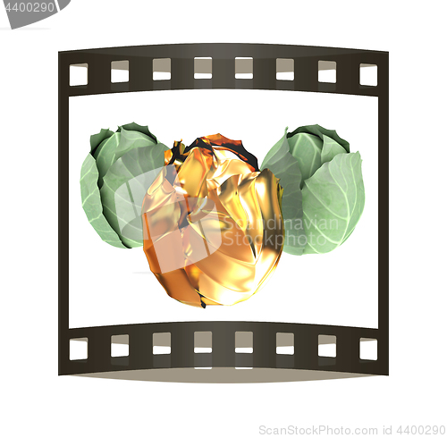 Image of green cabbage and gold cabbage isolated on white background. 3d 