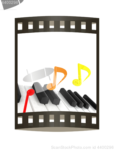 Image of music notes  background. 3D illustration. The film strip.