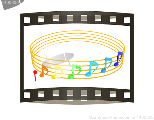 Image of Various music notes on stave. Colorfull 3d. 3D illustration. The