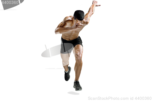 Image of The studio shot of high jump athlete is in action