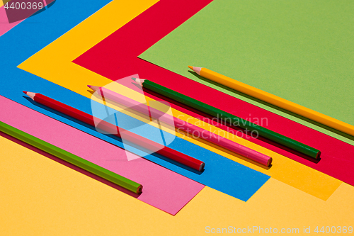 Image of colored pencils and colour paper