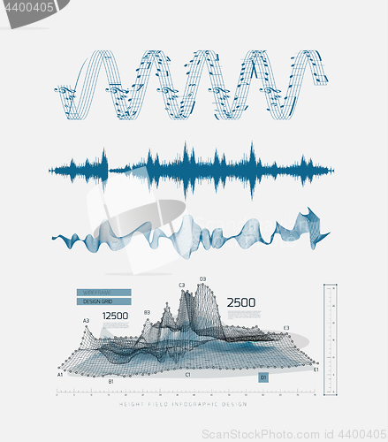 Image of Graphic musical equalizer, sound waves, on a light gray background