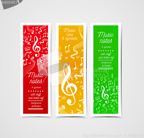 Image of Musical staves vector illustration with music notes and symbols