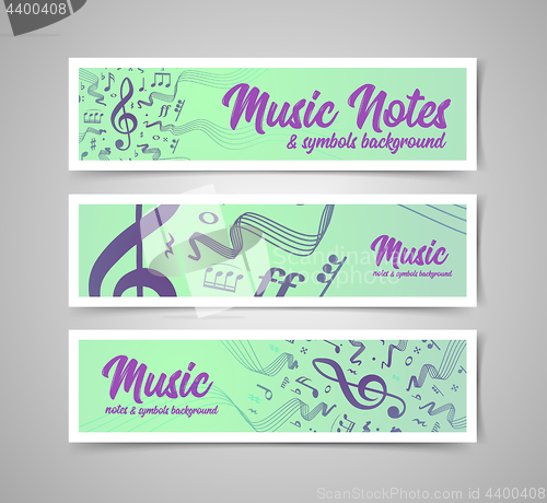 Image of Musical staves vector illustration with music notes and symbols