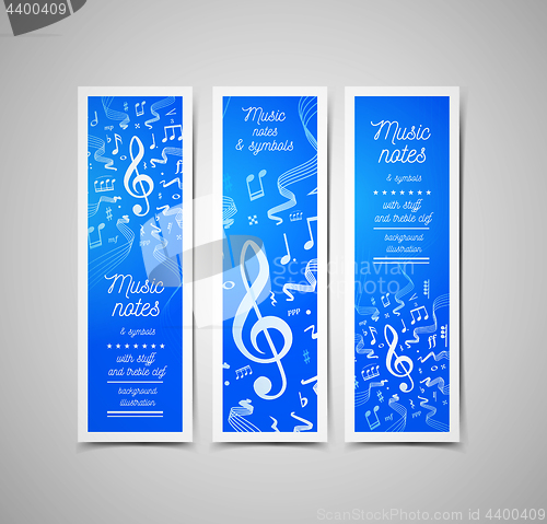 Image of Musical staves vector illustration with music notes and symbols