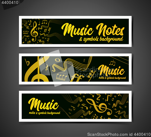 Image of Musical staves vector illustration with music notes and symbols