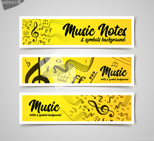 Image of Musical staves vector illustration with music notes and symbols