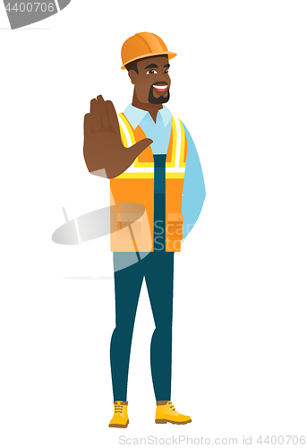 Image of African-american builder showing palm hand.