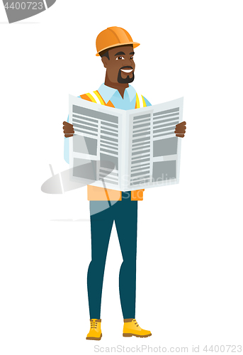 Image of African-american builder reading newspaper.