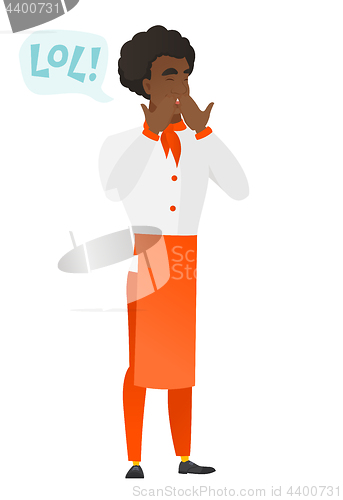 Image of Chef cook in uniform laughing out loud.