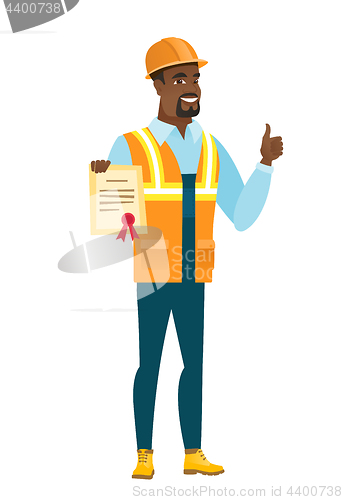 Image of African-american builder holding a certificate.