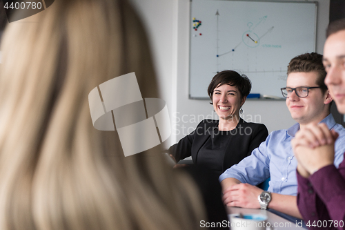 Image of Group of young people meeting in startup office