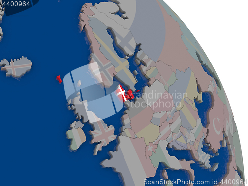 Image of Denmark with flag on globe