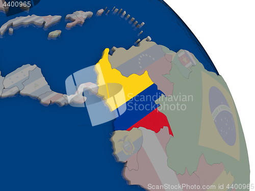 Image of Colombia with flag on globe