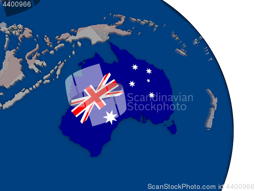 Image of Australia with flag on globe