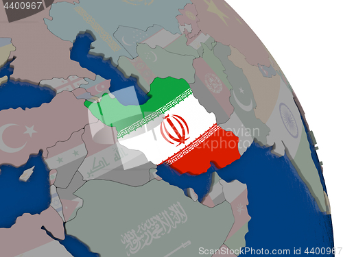 Image of Iran with flag on globe