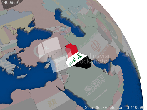 Image of Iraq with flag on globe