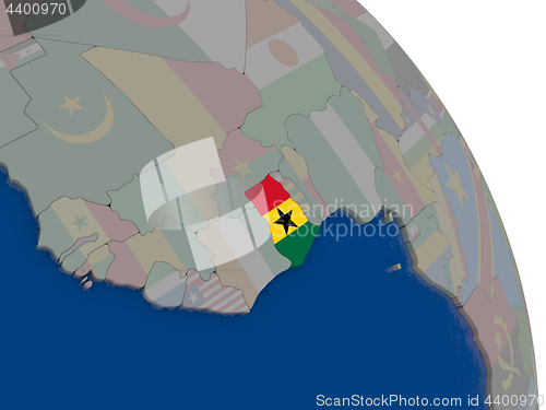 Image of Ghana with flag on globe