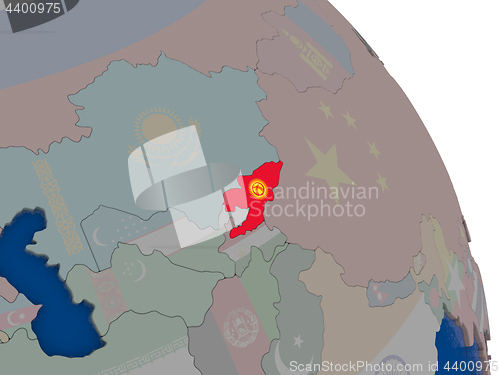 Image of Kyrgyzstan with flag on globe