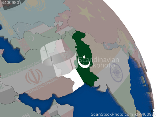 Image of Pakistan with flag on globe