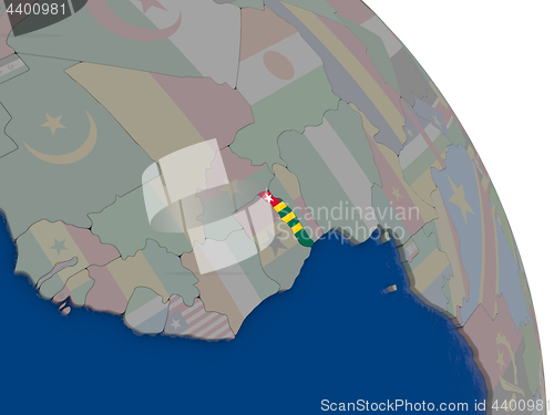 Image of Togo with flag on globe