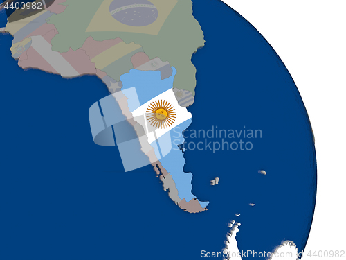 Image of Argentina with flag on globe