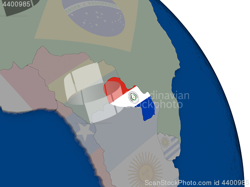 Image of Paraguay with flag on globe