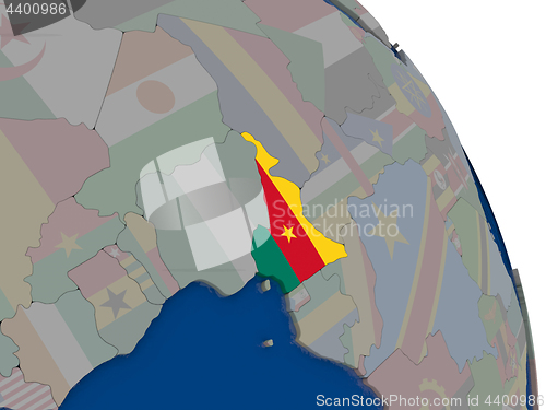 Image of Cameroon with flag on globe