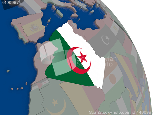 Image of Algeria with flag on globe