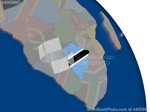 Image of Botswana with flag on globe
