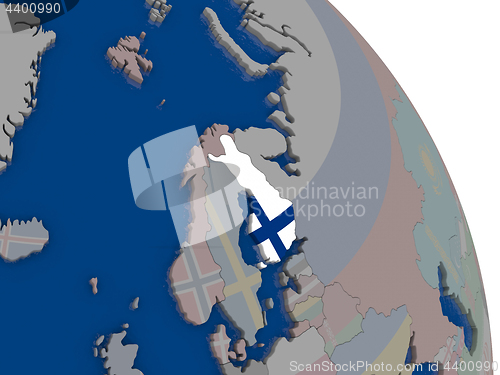 Image of Finland with flag on globe