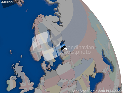 Image of Estonia with flag on globe