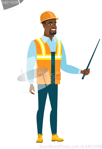 Image of African-american builder holding pointer stick.